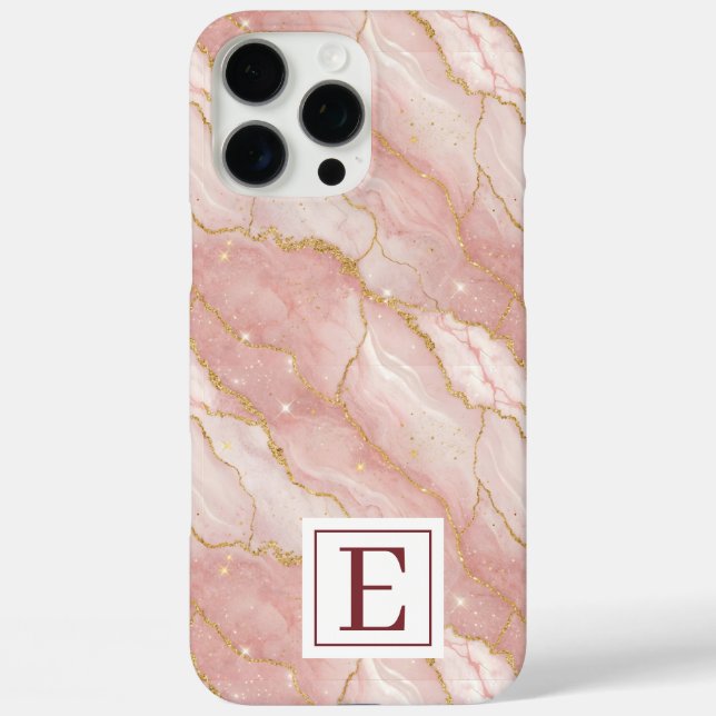 Personalized Monogram Rose Quartz Gold Case-Mate iPhone Hülle (Rückseite)