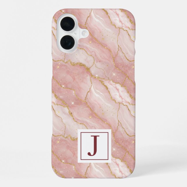 Personalized Monogram Rose Quartz Gold iPhone Hülle (Rückseite)