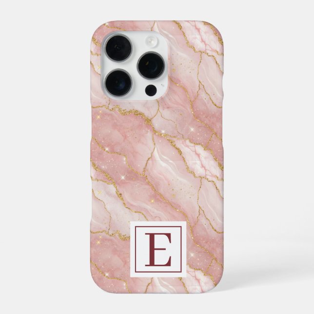 Personalized Monogram Rose Quartz Gold iPhone Hülle (Rückseite)