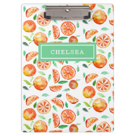 Personalized Monogram Watercolor Oranges Citrus Klemmbrett