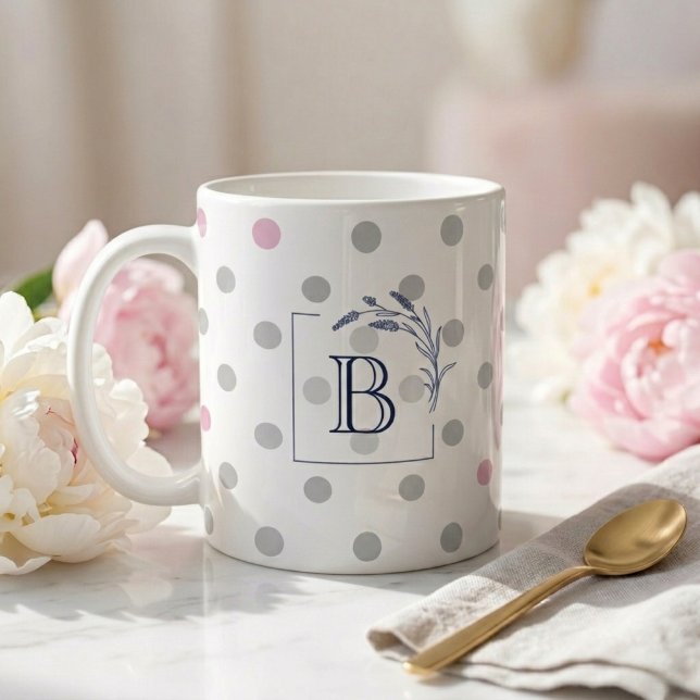 Personalized Monogram Wedding Favors – Pink & Grey Kaffeetasse (Von Creator hochgeladen)