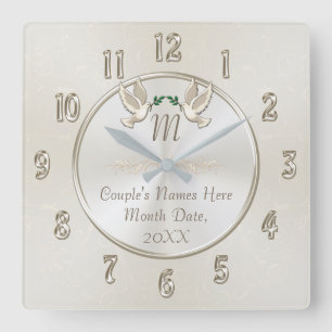 Personalized Monogram Wedding Gifts Clock Quadratische Wanduhr