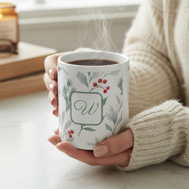 Personalized Monogram Winter Foliage Coffee Mug Jumbo-Tasse (Von Creator hochgeladen)