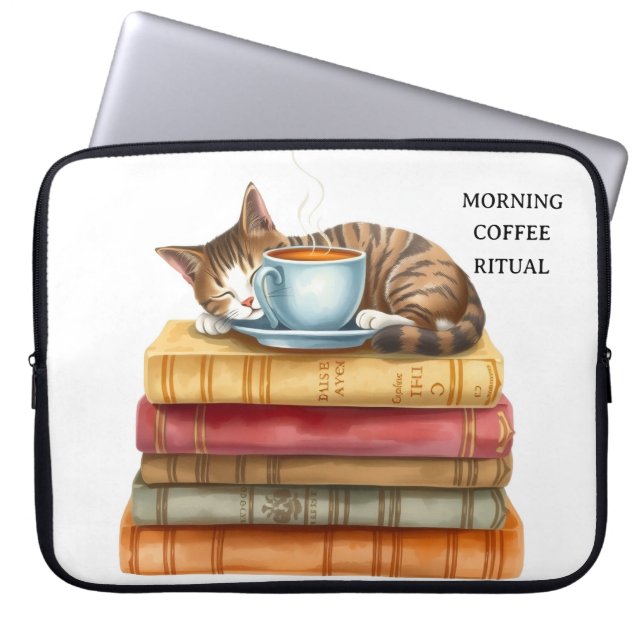 Personalized Morning Coffee Cat Ritual Cozy Laptopschutzhülle (Vorderseite)