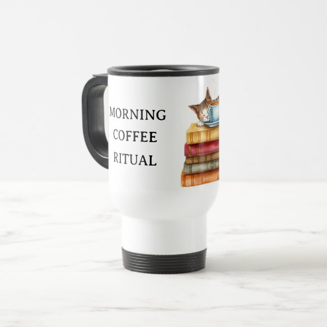 Personalized Morning Coffee Cat Ritual Cozy Reisebecher (Vorderseite Links)