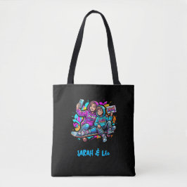 Personalized Mother & Son Graffiti Art Black Tote