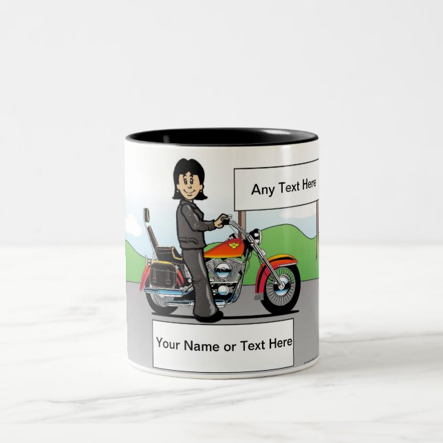 Personalized Motorcycle - Female Cartoon Zweifarbige Tasse (Mittel)