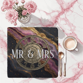 Personalized Mr and Mrs Agate Pink Rustic Romantic Töpfeuntersetzer