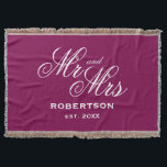 Personalized Mr and Mrs surname chic burgundy red Decke<br><div class="desc">Personalized Mr and Mrs surname chic burgundy red Throw Blanket . Elegant typography design gift. Add your own family surname and date of marriage. Personalize with custom colors. Classy typography template.</div>
