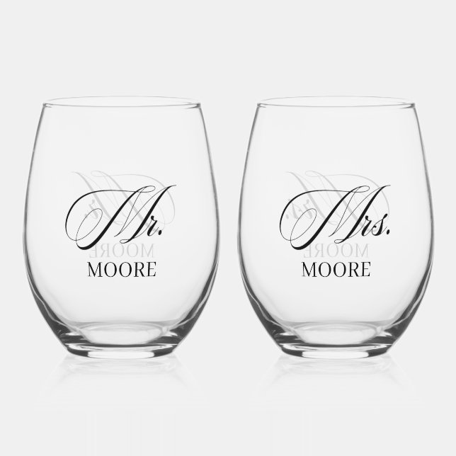 Personalized Mr. & Mrs. Stemless Wine Glass Weinglas Ohne Stiel (Vorderseite)