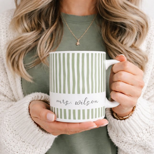 Personalized Mrs Mug Green Striped Coffee Mug Kaffeetasse (Von Creator hochgeladen)