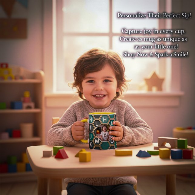 Personalized Mug with Custom Kid Photo A-Z letters Tasse (Personalized Alphabet Honeycomb Mug with Custom Kid Photo)