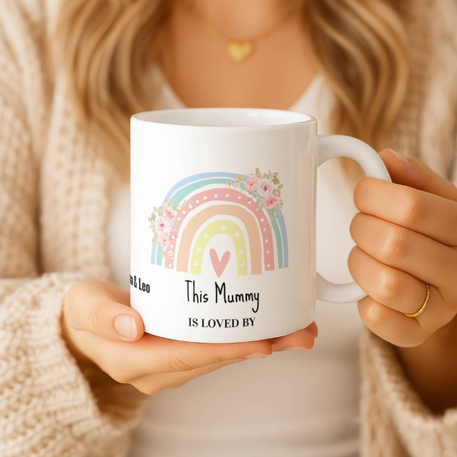 Personalized Mum's Rainbow & Floral Name Mug Kaffeetasse (Von Creator hochgeladen)