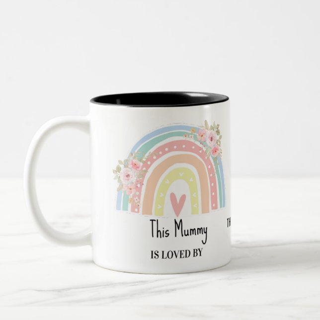 Personalized Mum's Rainbow & Floral Name Mug Zweifarbige Tasse (Links)