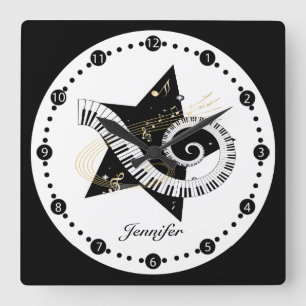 Personalized Musical Star Golden Notes wall clock Quadratische Wanduhr