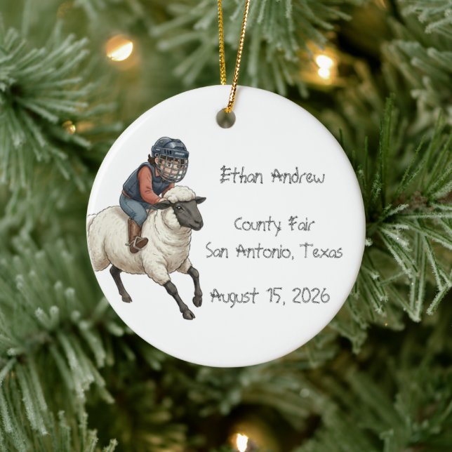 Personalized Mutton Bustin Boy  Keramik Ornament (Baum)