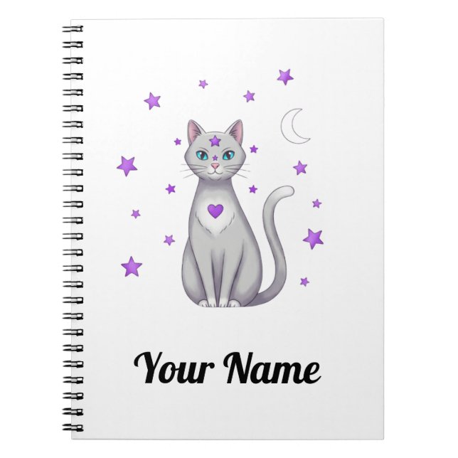 Personalized Mystic Gray Cat Notebook Notizblock (Vorderseite)