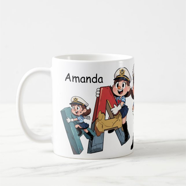 Personalized  Name & A Sailor Cartoon Character  Kaffeetasse (Links)