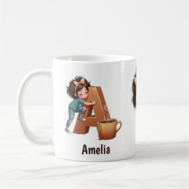 Personalized Name & A Sleepy Morning Plaid Charact Kaffeetasse