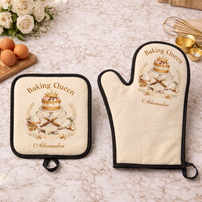 Personalized Name Baking Queen Ofenhandschuh & Topflappen-Set (Von Creator hochgeladen)
