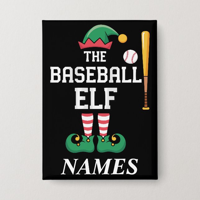 Personalized Name Baseball Elf Family Matching  Button (Vorderseite)