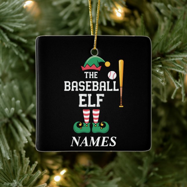 Personalized Name Baseball Elf Family Matching  Keramikornament (Baum)