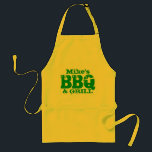 Personalized name BBQ apron for men Yellow Green | Schürze<br><div class="desc">Personalized name BBQ apron for men. Yellow green colors. Mike's BBQ and grill. Personalizable name. Cute outdoor barbecue gift idea for dad,  uncle,  husband,  grandpa,  brother usw. Great design for an Australia Day barbie.</div>