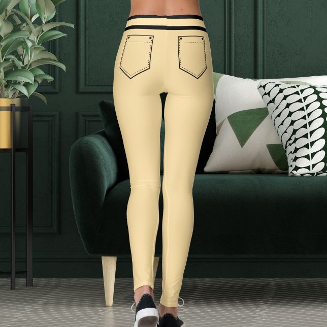 Personalized Name Beige And Black Stripes Fun Gift Leggings (Von Creator hochgeladen)