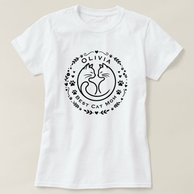 Personalized Name Best Cat Mom T-Shirt  (Design vorne)