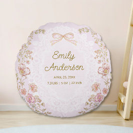 Personalized Name Birth Stats Watercolor Floral Rundes Kissen