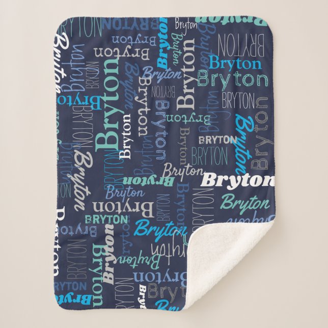 Personalized name blue cyan aqua print all over sherpadecke (Vorderseite)