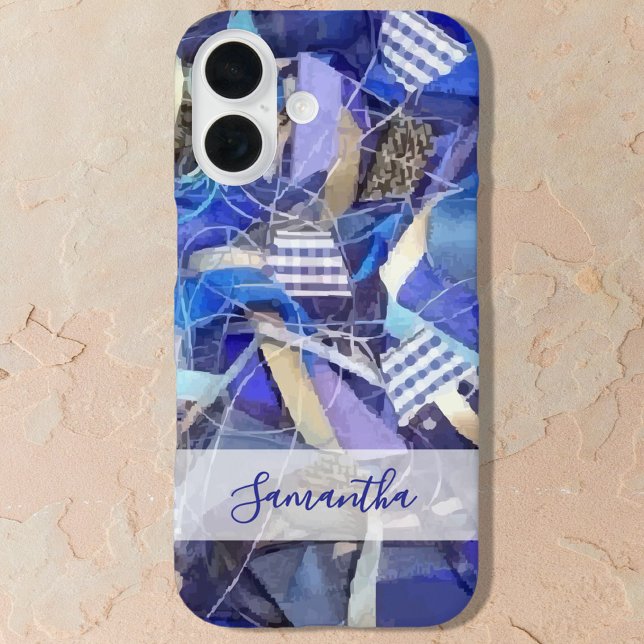 Personalized Name Blue White Lilac Abstract Stripe Case-Mate iPhone Hülle (Von Creator hochgeladen)