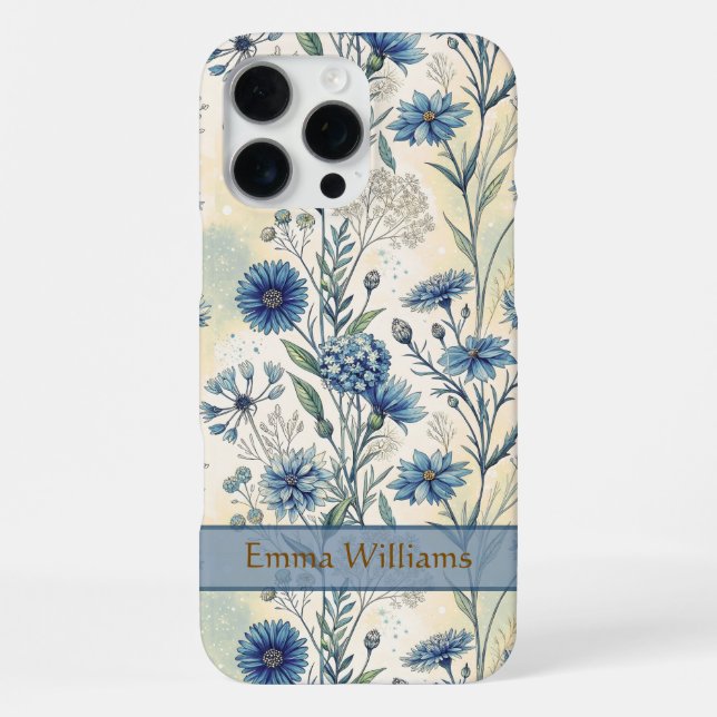 Personalized Name Blue Wildflowers iPhone Hülle (Rückseite)