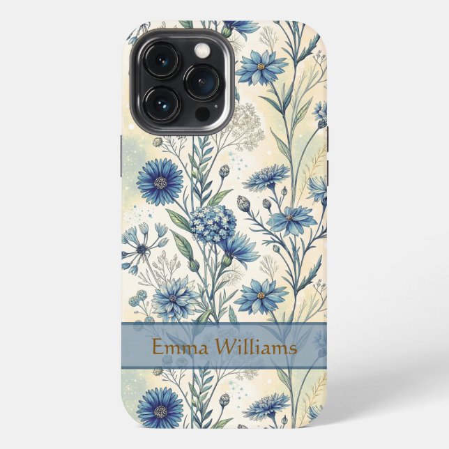 Personalized Name Blue Wildflowers iPhone Hülle (Rückseite)