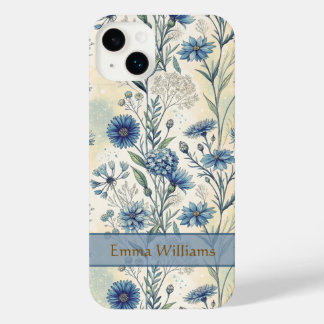 Personalized Name Blue Wildflowers iPhone 14 Plus Hülle