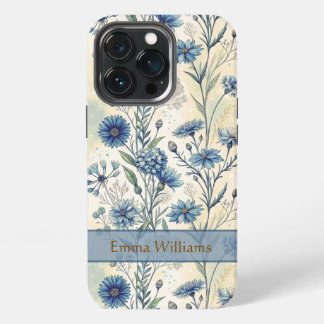 Personalized Name Blue Wildflowers iPhone 13 Pro Hülle