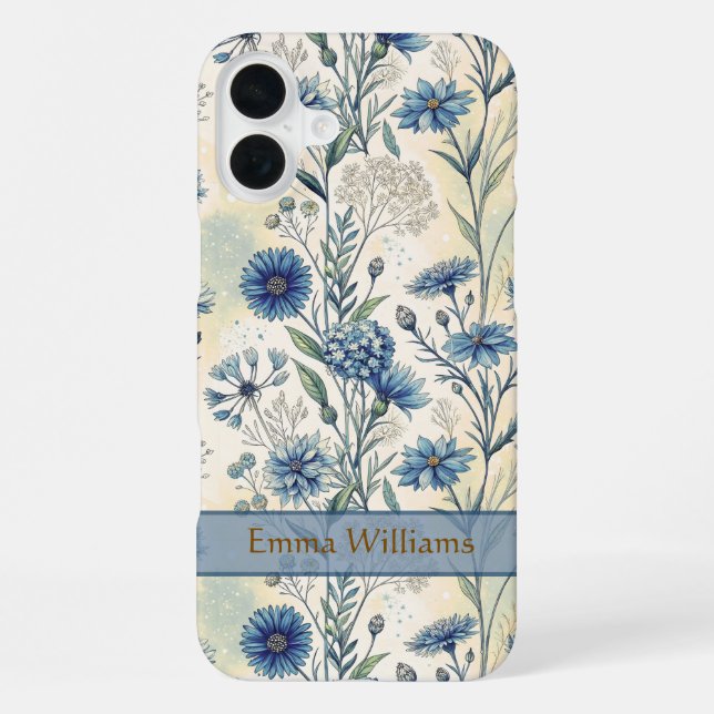 Personalized Name Blue Wildflowers iPhone Hülle (Rückseite)