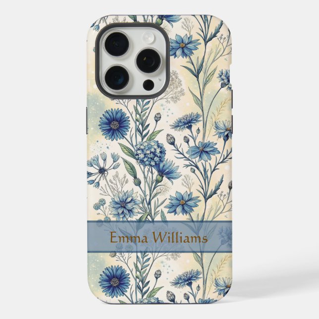 Personalized Name Blue Wildflowers iPhone Hülle (Rückseite)