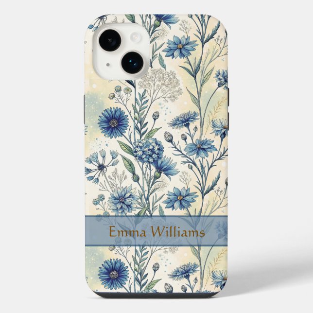 Personalized Name Blue Wildflowers iPhone Hülle (Rückseite)