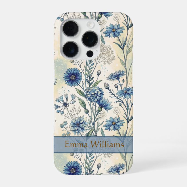 Personalized Name Blue Wildflowers iPhone Hülle (Rückseite)