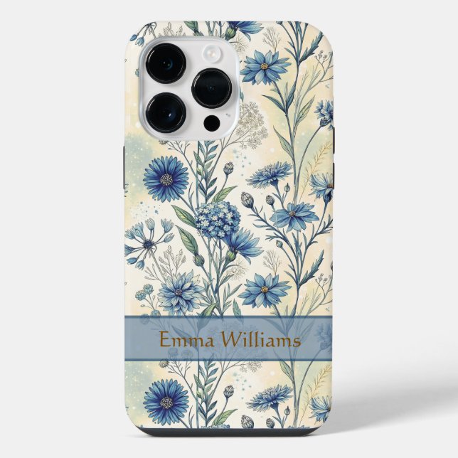 Personalized Name Blue Wildflowers iPhone Hülle (Rückseite)