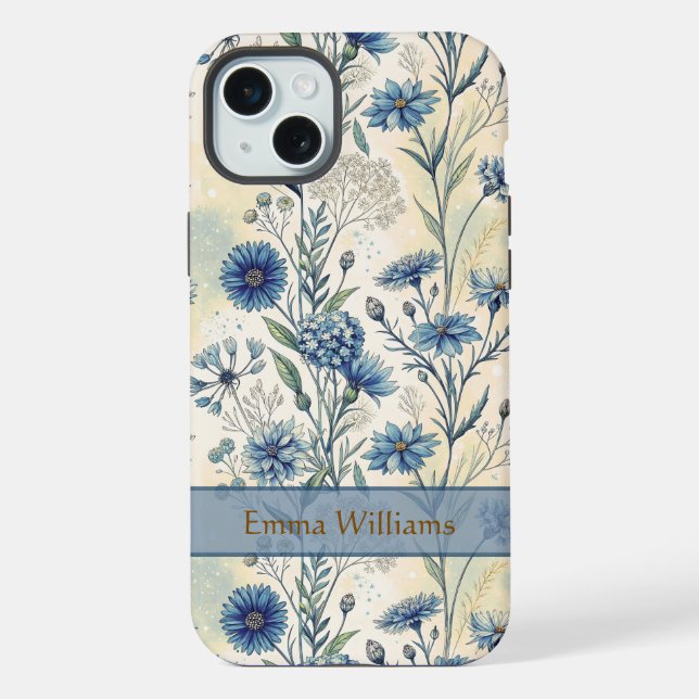 Personalized Name Blue Wildflowers iPhone Hülle (Rückseite)