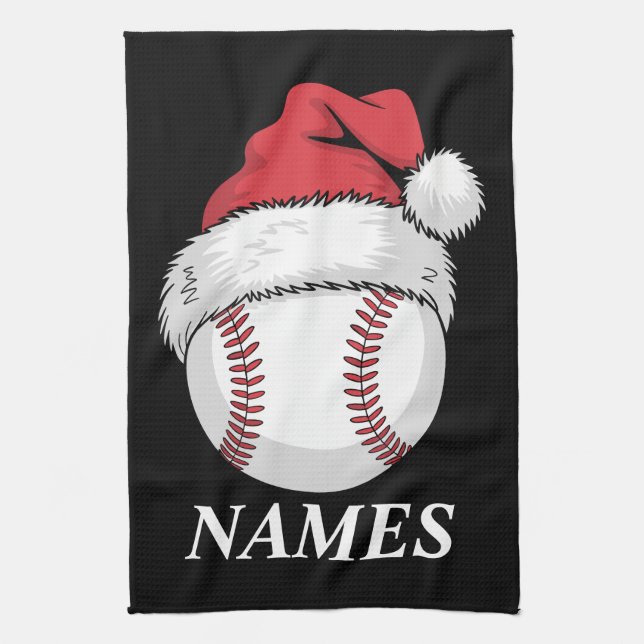 Personalized Name Christmas Baseball Santa Hat Geschirrtuch (Vertikal)
