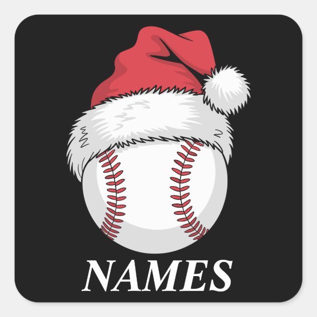 Personalized Name Christmas Baseball Santa Hat Quadratischer Aufkleber (Vorderseite)