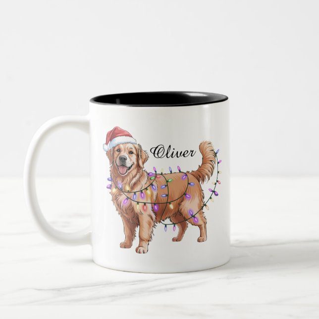 Personalized Name Christmas Golden Retriever Dog  Zweifarbige Tasse (Links)
