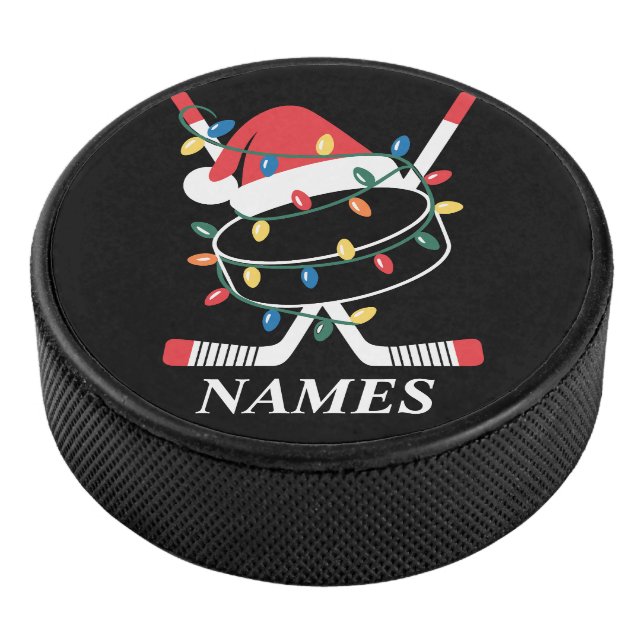 Personalized Name Christmas Hockey Xmas Santa Hat Eishockey Puck (3/4)