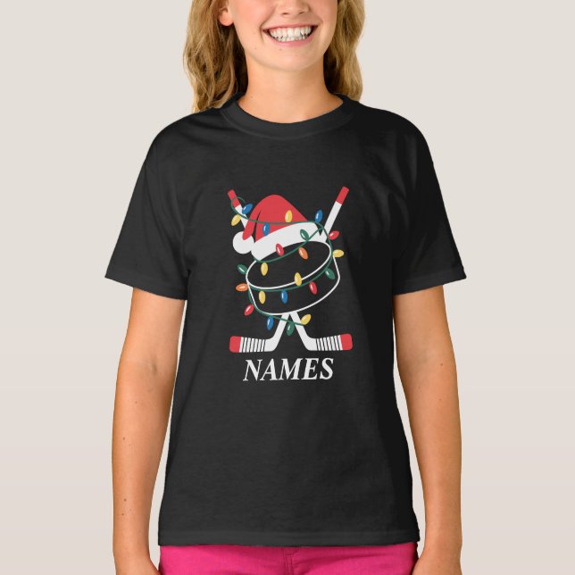 Personalized Name Christmas Hockey Xmas Santa Hat T-Shirt (Vorderseite)