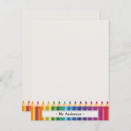 Personalized Name Colorful Pencils Teacher's Mitteilungskarte