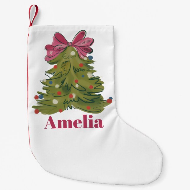 Personalized Name Coquette Christmas Tree Girly Kleiner Weihnachtsstrumpf (Vorderseite)