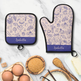 Personalized Name Cute Hand Drawn Food Ofenhandschuh & Topflappen-Set